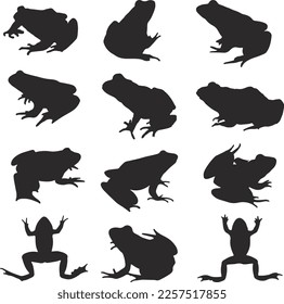 Frog Silhouette Vector Art Icons.