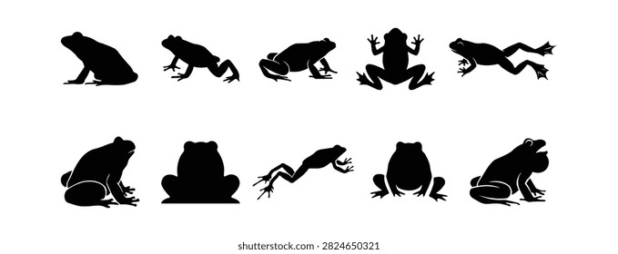 Frog Silhouette Vector Collection - Black Toads Set Isolated on White Background