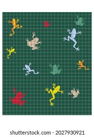 Frog Silhouettes On A Textile Background. Frog Silhouette With Plaid Pattern Vector Illustration
