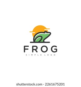 frog simple cartoon logo sitting sun background