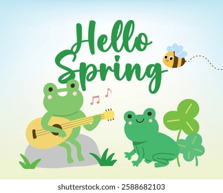 Frog singing for Spring with a guitar