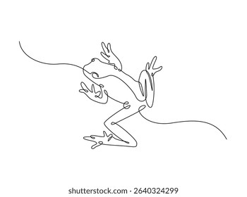 Frog single outline illustration. Continuous line art drawing of Exotic tree frog. Editable stroke.