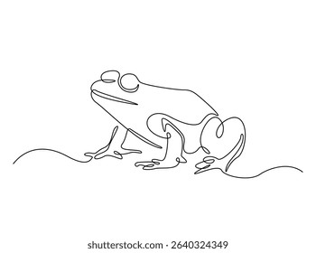 Frog single outline illustration. Continuous line art drawing of Exotic tree frog. Editable stroke.