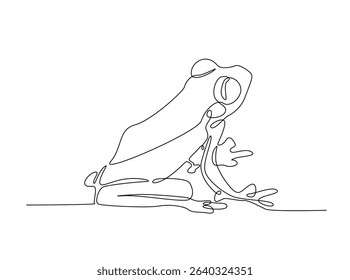 Frog single outline illustration. Continuous line art drawing of Exotic tree frog. Editable stroke.