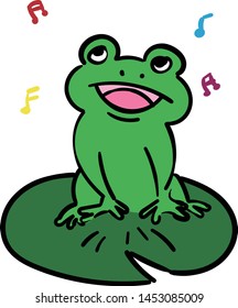 Frog sings happily on a rainy day