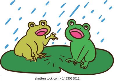 Frog sings happily on a rainy day