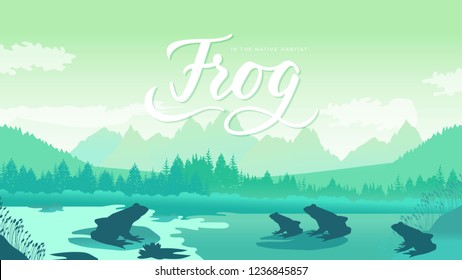 frog sits on a leaf near the lake. Animals in their natural habitat. Vector illustration nature 