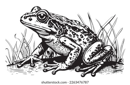 Frog sitting in grass hand drawn sketch Vector illustration Reptiles svg