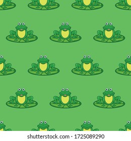 frog sitting on the leaf, vector seamless pattern background design
