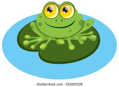 Frog sitting on the leaf.Green frog.