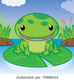 frog sitting on the leaves, Cute Vector