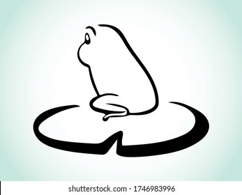 
frog. A frog sitting on a lotus leaf. Hand drawn, vector.