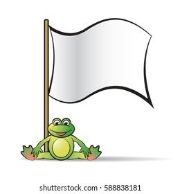 frog sitting under white flag in color-vector drawing