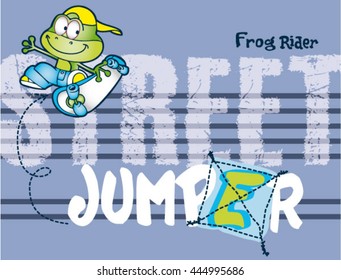 frog skater cartoon.Print design for kids T-shirt