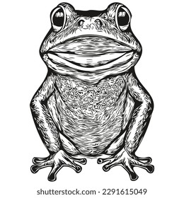 frog sketch  hand drawing wildlife  vintage engraving style  vector illustration toad
