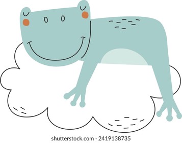 Frog Sleeping On Cloud Vector Illustration