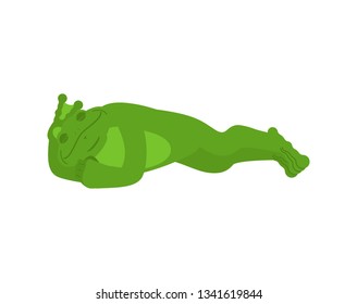 Frog sleeping. Toad asleep emotions. Anuran dormant. Vector illustration