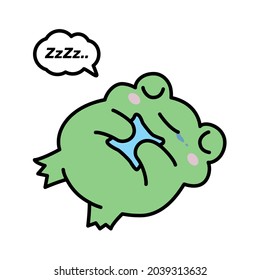 Frog Sleeps Cute Sticker. Emotion Of Sleep. ZzZ. Vector Illustration.