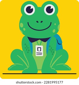 frog with a smile A student frog Vector studying comic character