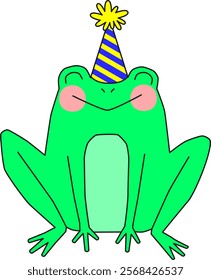 Frog Smiling Happily In The Middle Of A Party Cartoon Illustration