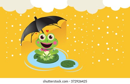 Frog in the snow with umbrella Cute Vector Child illustration with frog in the snow
