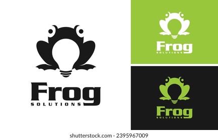 Froschlösungen, Frog-Logo-Design mit negativem Raumlampensymbol