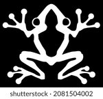 Frog stencil white, vector illustration, horizontal, over black, isolated
