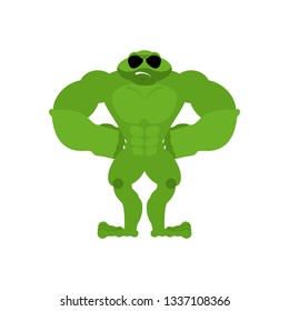 Frog Strong Cool serious. Toad powerful. Anuran strict. Vector illustration