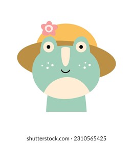 Frog with summer costume . Wildlife animals . Vector illustration .
