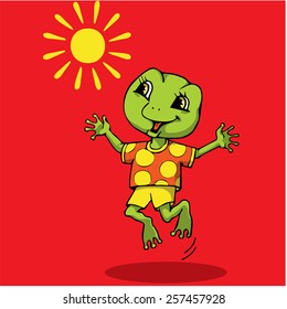 Frog and sun. Vector character.