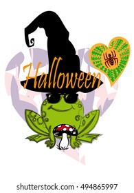 Frog in sunglasses and in a witch hat