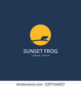 Frog at sunset minimal logo vector icon illustration