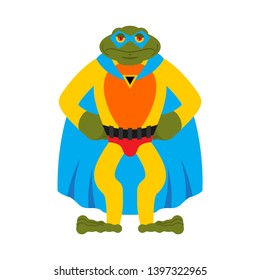 Frog superhero. Super toad in mask and raincoat. Strong Amphibian