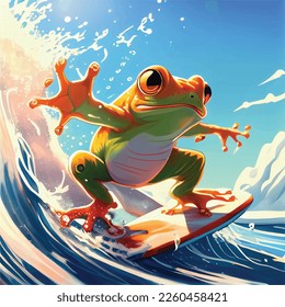 
frog surfing ice waves cute anime frog snow