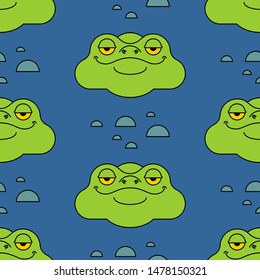 Frog in swamp pattern seamless. Toad background. Baby cloth texture. vector ornament