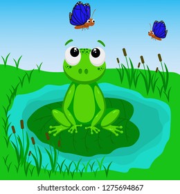 frog in the swamp - vector  illustration, eps