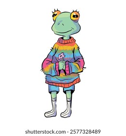 frog in a sweater. author's character. illustration for design, design of printed materials, sketchbooks.