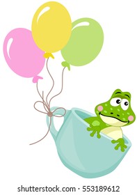 Frog in teacup with balloons
