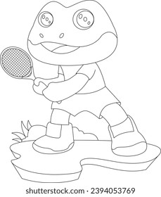 Frog Tennis Tennis racket Sports Animal Vector Graphic Art Illustration