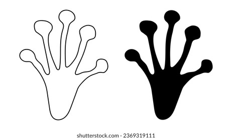 Frog, toad or lizard paw footprint. Silhouette, contour. Black vector isolated on white. Paw print of amphibian, frog, toad, lizard, salamander, newt. Icon, symbol Print textile postcard booklet