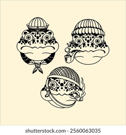 frog traditional tattoo design set