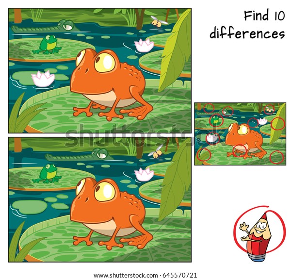 熱帯沼地のカエル 10の違いを見つける 子供向けの教育ゲーム カートーンのベクターイラスト のベクター画像素材 ロイヤリティフリー