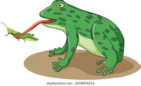 A frog trying to catch a grasshopper with its tongue