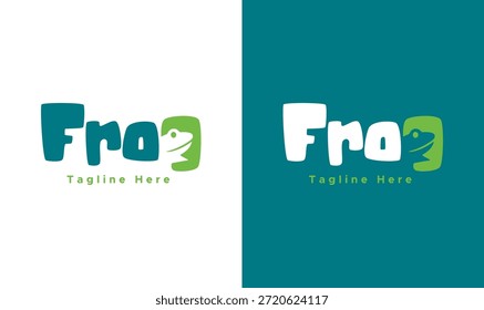 Diseño de logotipo de tipografía de rana con letras modernas juguetonas, marca de mascota anfibia de estilo plano mínimo para la marca, marcas infantiles, App e identidad creativa.