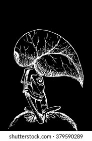 Frog with umbrella. Sketchy style.