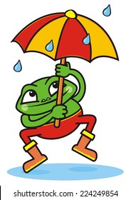 Frog and umbrella, vector illustration