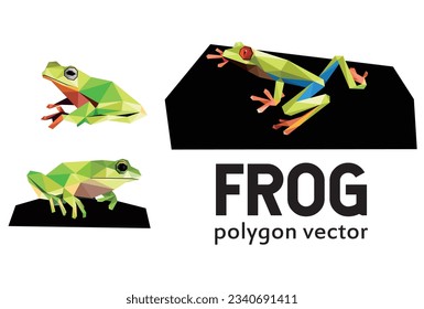 Frog Vector Set in polygonal low poly. Frog Icon in abstract logo. Vector abstract of Frog.