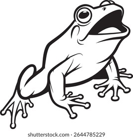 frog vector silhouette line art on white background