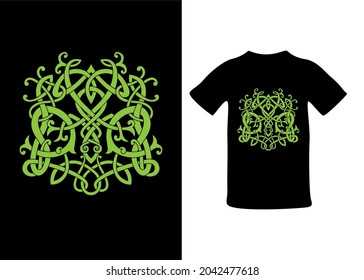 Frog in viking style, Celtic pattern and Celtic knot, isolated on black, scandinavian pattern vector illustration, t-shirt print