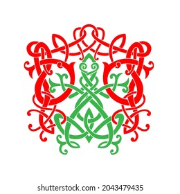 Frog in viking style, Celtic pattern and Celtic knot, isolated on black, scandinavian pattern vector illustration, t-shirt print